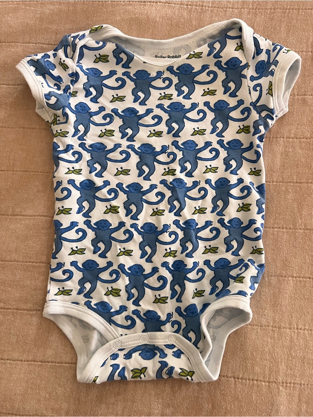 Roller Rabbit Blue Monkey Print One-Piece Bodysuit with Green Accents